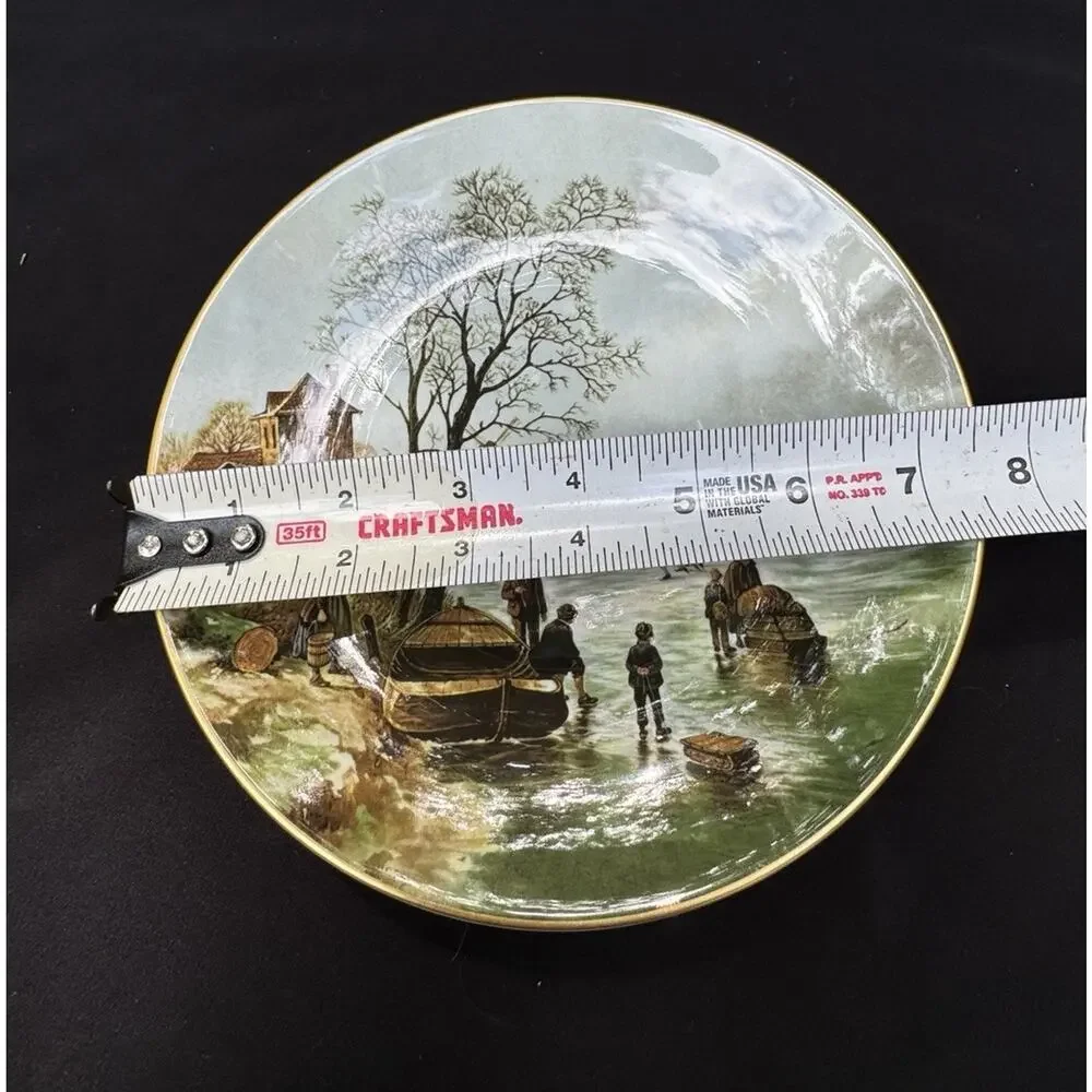 Vintage Bone China Plates Coal Port England WINTER LANDSCAPES Skating Farmers